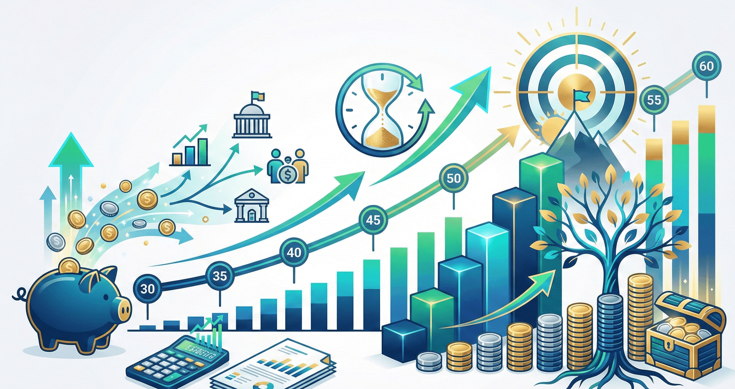 תרשים צמיחה פיננסית לפרישה מוקדמת